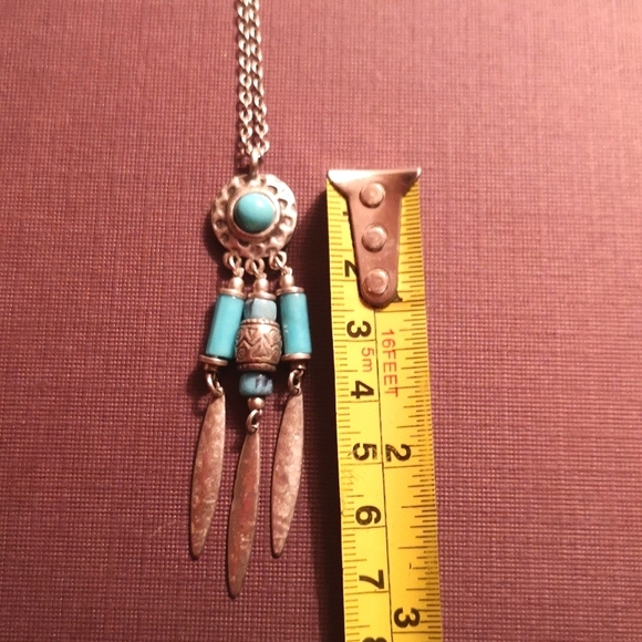 Silver tone and faux turquoise Southwest necklace 🧱🔥 - Picture 4 of 4